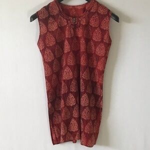 Brand unknown, red printed sleeveless cotton dress, appears to be a medium